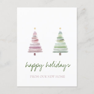 We Have Moved,Pink Green Pine Tree Holiday Announcement Postcard
