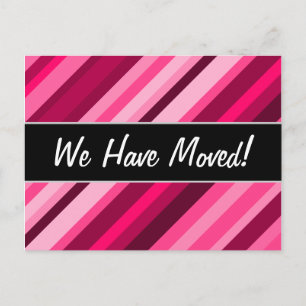 "We Have Moved!" + Pink/Magenta Stripes Pattern Announcement Postcard