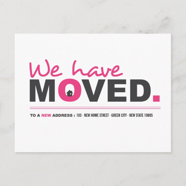 We Have Moved Pink Moving Announcement Postcard (Front)
