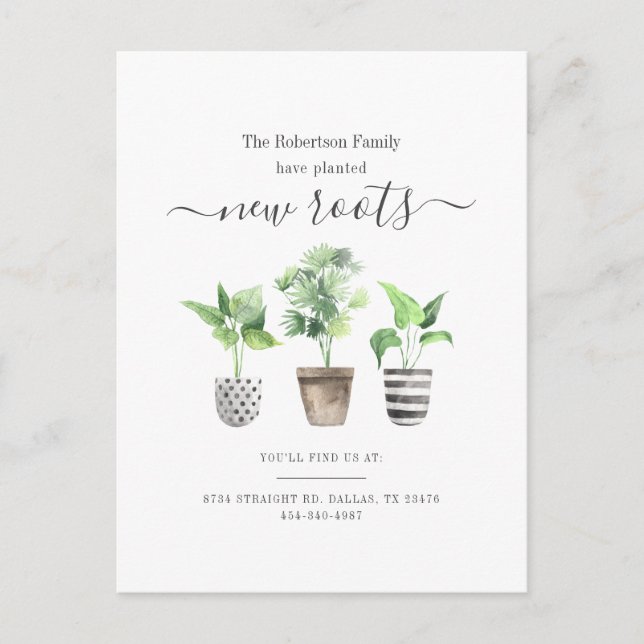 We Have Moved Planted New Roots Boho Moving  Announcement Postcard (Front)