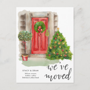 We Have Moved Red Door Christmas New Address Announcement Postcard