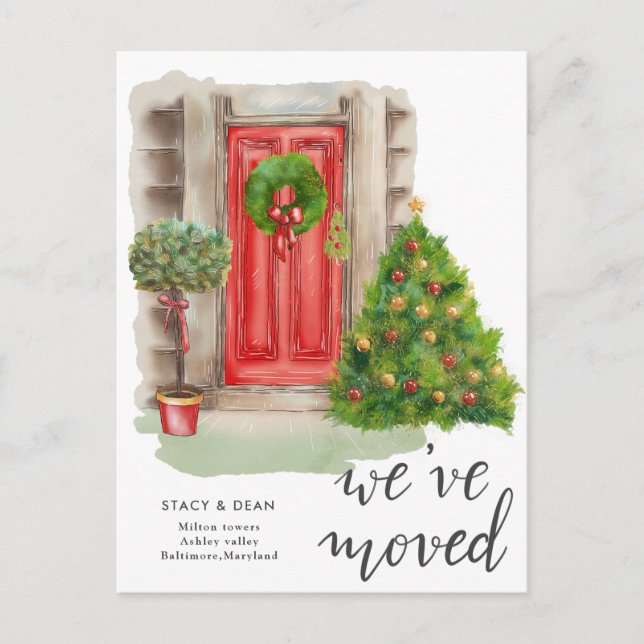 We Have Moved | Red Door Christmas | New Address Announcement Postcard (Front)