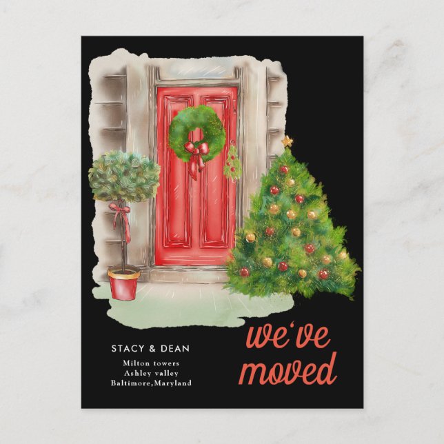 We Have Moved | Red Door Christmas | New Address Announcement Postcard (Front)