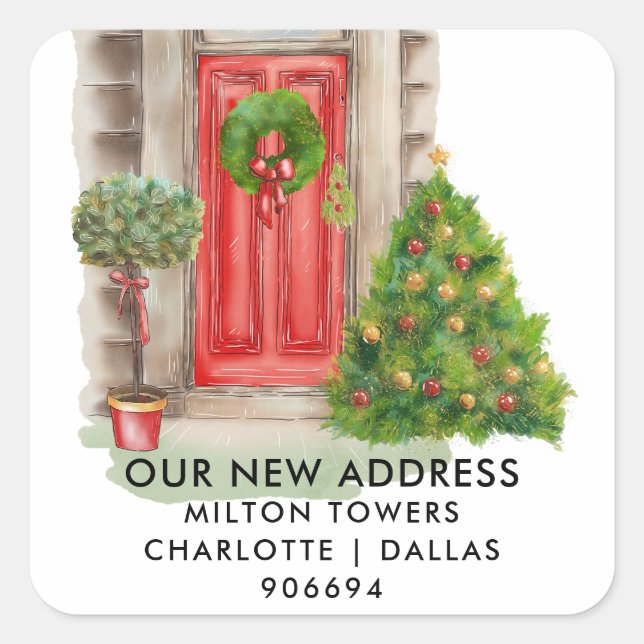 We Have Moved | Red Door Christmas | New Address Square Sticker (Front)