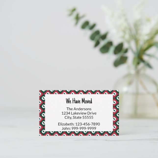 We Have Moved Red Green Christmas Trees Pattern Enclosure Card (Standing Front)