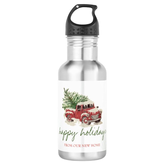 We Have Moved,Red Truck,Pine Tree Snow Holiday  532 Ml Water Bottle (Front)