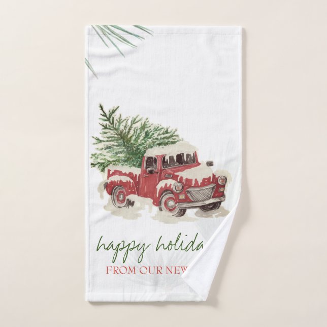 We Have Moved,Red Truck,Pine Tree Snow Holiday  Bath Towel Set (Hand Towel)