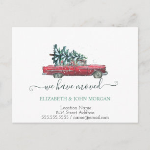 We Have Moved Retro Car Pine Tree Christmas Announcement Postcard
