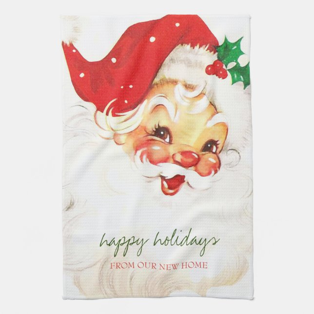 We Have Moved,Retro Santa Claus  Tea Towel (Vertical)