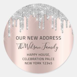 We Have Moved RSVP Change Of New Address Grey Rose Classic Round Sticker