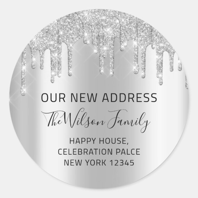 We Have Moved RSVP Change Of New Address Silver Classic Round Sticker (Front)
