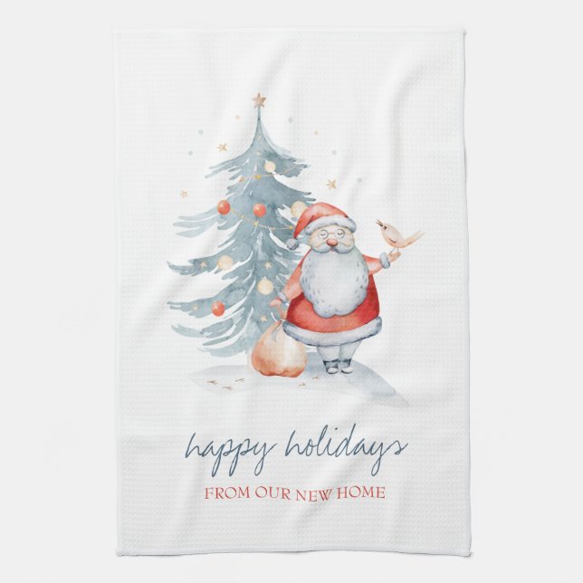 We Have Moved, Santa Claus,Pine Tree Tea Towel (Vertical)