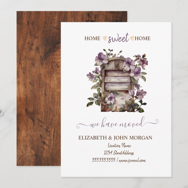 We Have Moved,Vintage Mailbox Flowers,Wood (Front/Back)