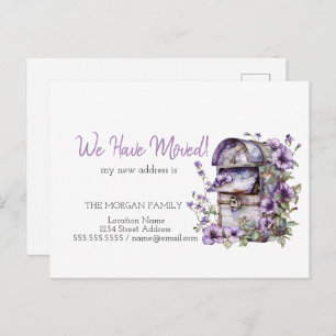 We Have Moved,Vintage Mailbox Violet Flowers Announcement Postcard