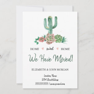 We Have Moved,Watercolor Flowers Cactus Succulent