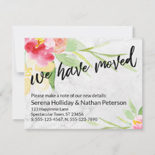 We Have Moved Watercolor Flowers on Marble Card