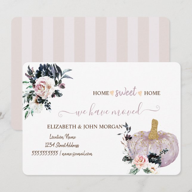 We Have Moved,Watercolor Glitter Pumpkin,Flowers (Front/Back)