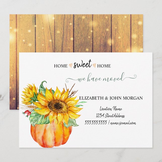 We Have Moved,Wood, Pumpkin,Sunflowers (Front/Back)