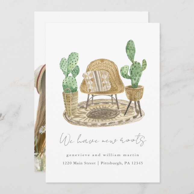 We Have New Roots Plants New Home Moving Photo Announcement (Front/Back)