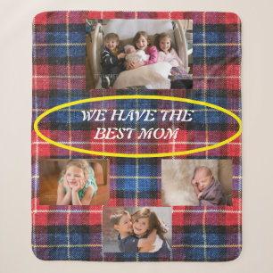 We Have The Best Mum in Red and Blue Plaid 4 photo Sherpa Blanket