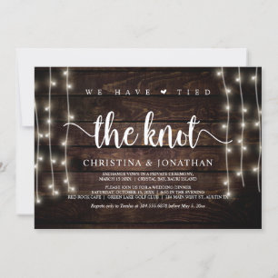 We have tied the knot, Rustic Elopement Party Invitation