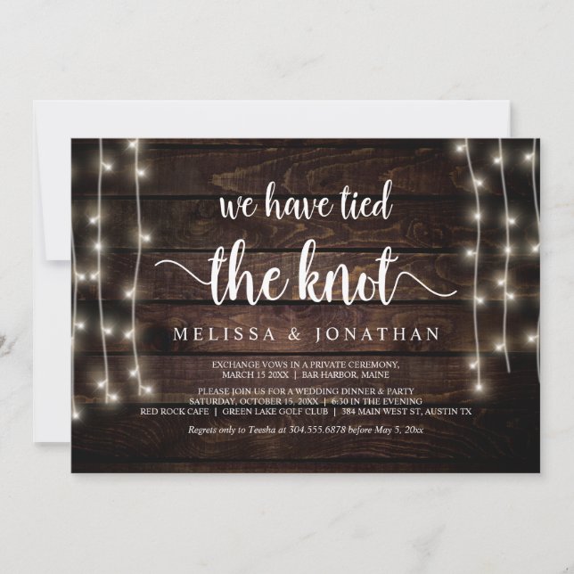 We have tied the knot, Rustic, Wedding Elopement Invitation (Front)
