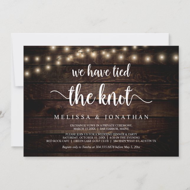 We have tied the knot, Rustic, Wedding Elopement Invitation (Front)