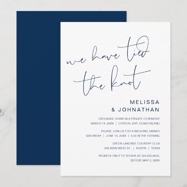 We have tied the knot, Wedding Elopement Invitatio Invitation (Front/Back)