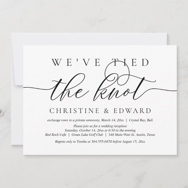 We Have Tied The Knot, Wedding Elopement Invitatio Invitation (Front)