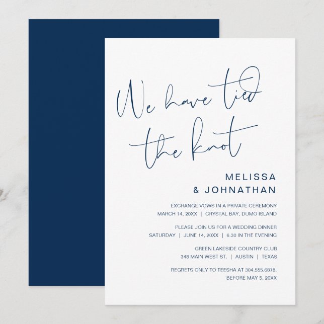 We have tied the knot, Wedding Elopement Invitatio Invitation (Front/Back)