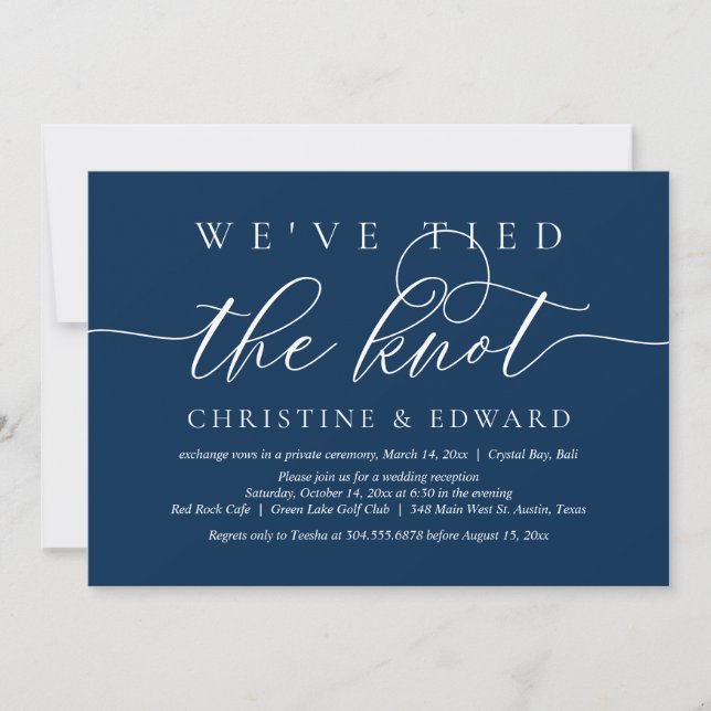 We Have Tied The Knot, Wedding Elopement, Navy Inv Invitation (Front)
