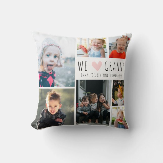 We Heart Granny Photo Collage Grandmother Gift Cushion (Front)