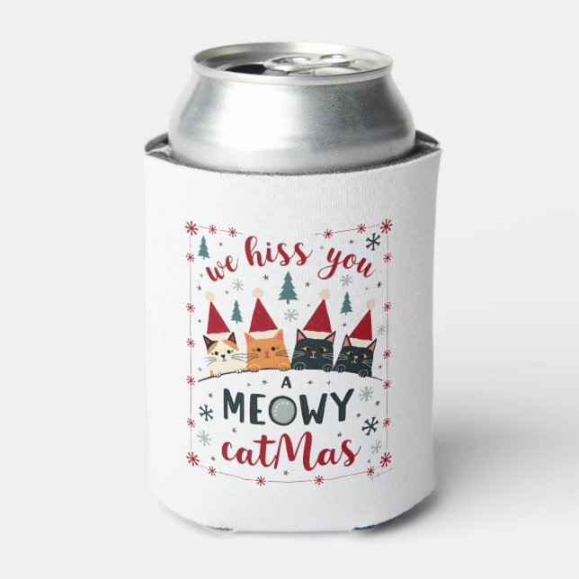We Hiss You A Meowy Catmas Funny Cat Christmas Ugl Can Cooler (Can Front)
