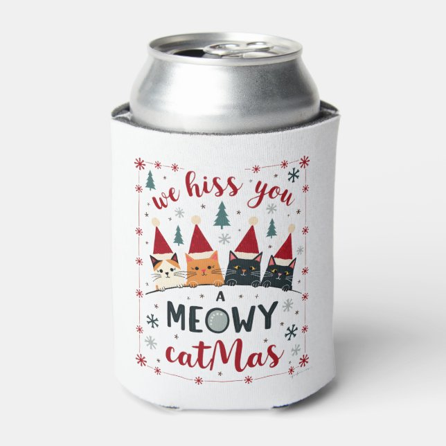 We Hiss You A Meowy Catmas Funny Cat Christmas Ugl Can Cooler (Can Front)
