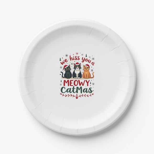 We Hiss You A Meowy Catmas Funny Cat Christmas Ugl Paper Plate (Front)
