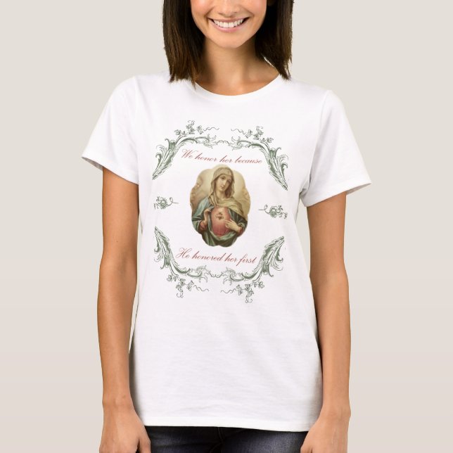We honour her Immaculate Mary t-shirt (Front)