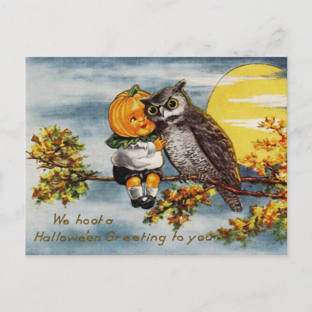 We Hoot a Halloween Greeting To You Postcard (Front)