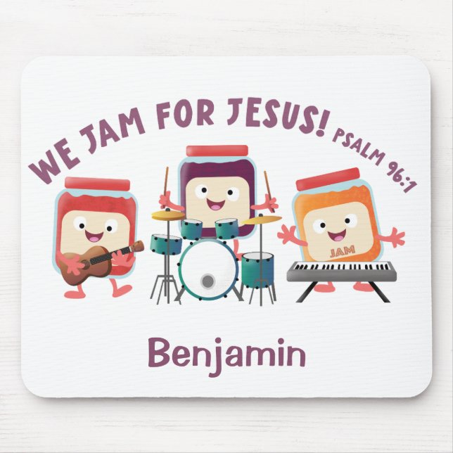 We Jam for Jesus cute bible verse cartoon Mouse Mat (Front)