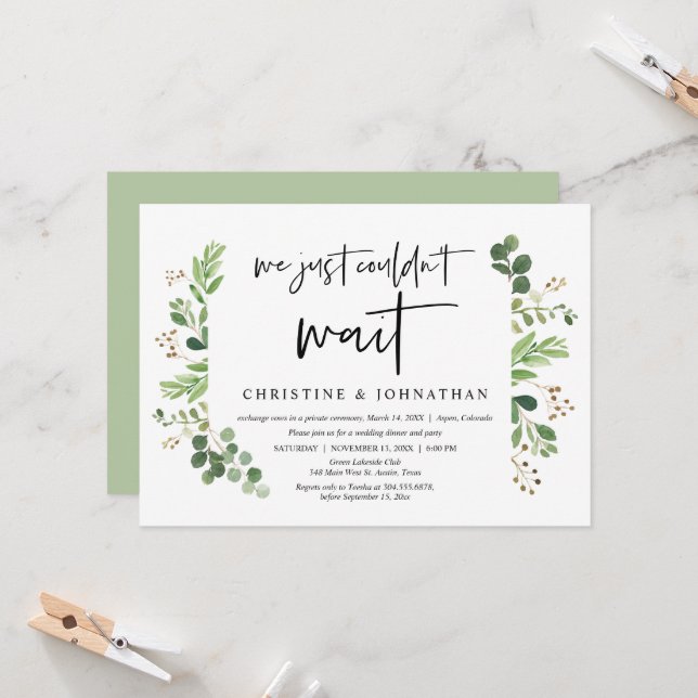 We just could not wait, Wedding Elopement Invitation (Front/Back In Situ)