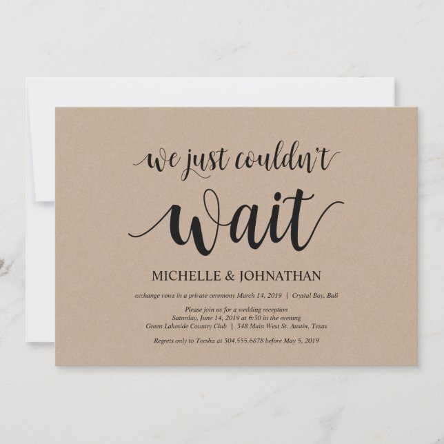We just could not wait, Wedding Elopement Invites (Front)