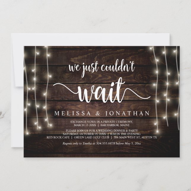 We just couldn't wait, Rustic Wedding Elopement Invitation (Front)