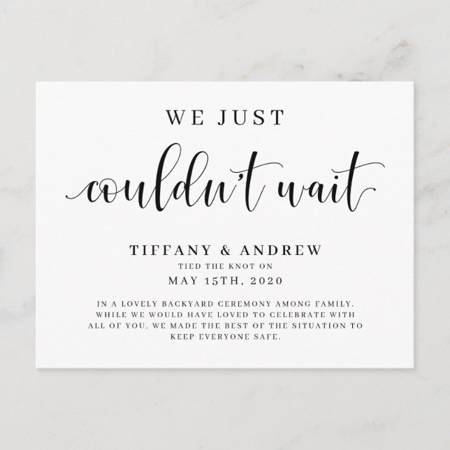 We Just Couldn't Wait Wedding Announcement Postcard (Front)