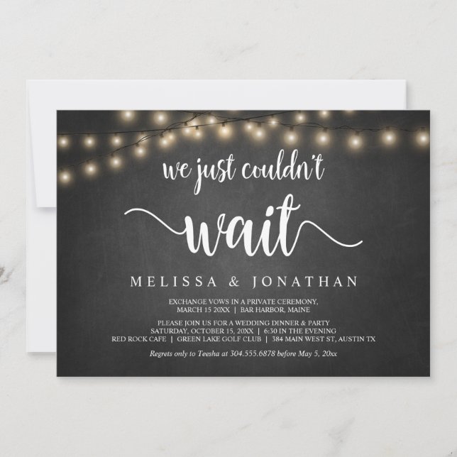 We just couldn't wait, Wedding Elopement Invitatio Invitation (Front)