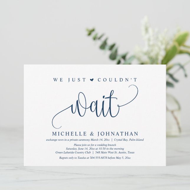 We just couldn't wait, Wedding Elopement Party Inv Invitation (Standing Front)