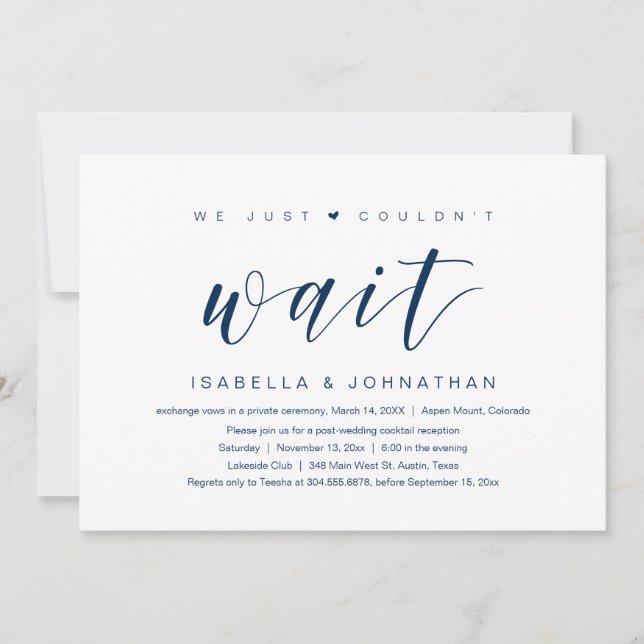 We just couldn't wait, Wedding Elopement Party Invitation (Front)