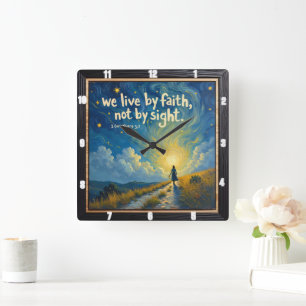 we live by faith, not by sight square wall clock