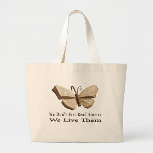 We Live Stories Vintage Book Butterfly Large Tote Bag