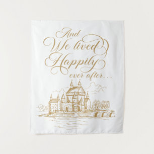 We lived happily ever after royal backdrop tapestry
