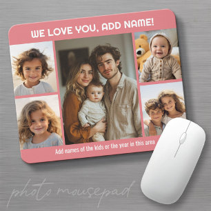 We Love Add Name - 5 Photo Collage Mouse Mat