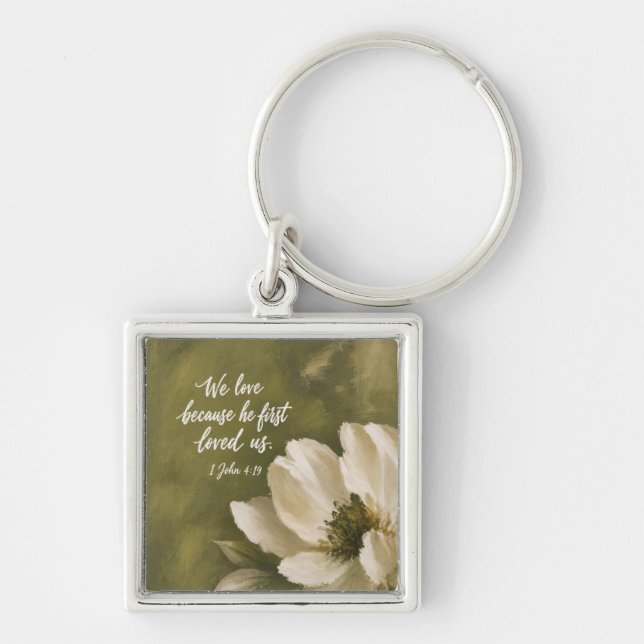 WE LOVE BECAUSE HE FIRST LOVED US | Wedding Gift Key Ring (Front)